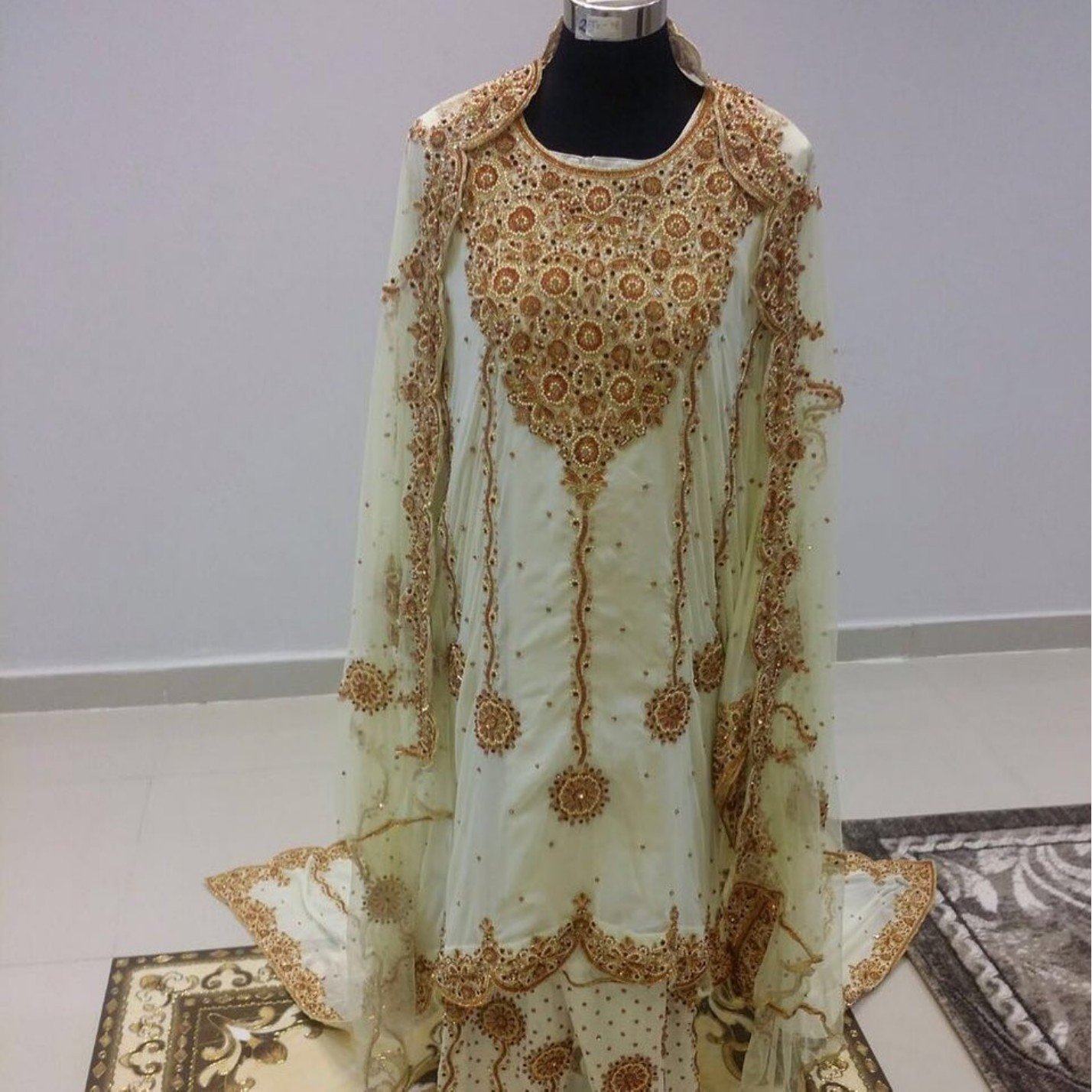 Ivory Gold Embroidered Formal Dress